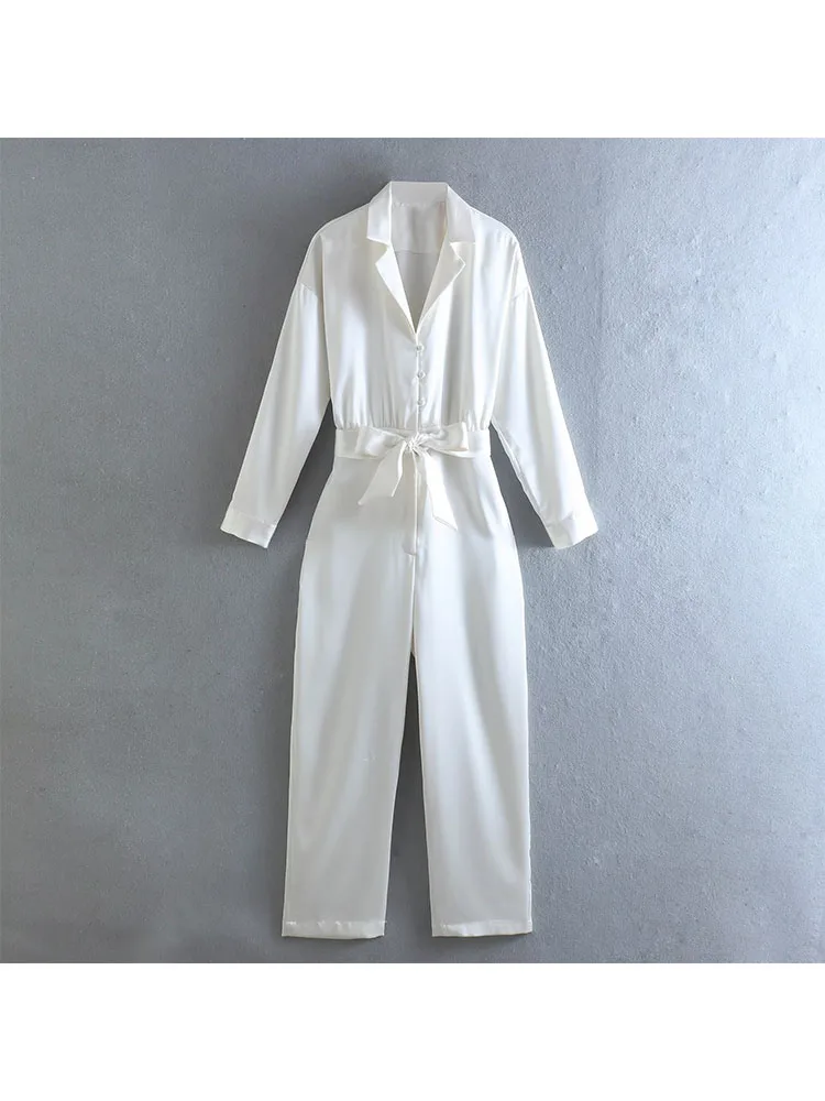 

BM&MD&ZA 8264323 Women 2022 New Chic Fashion With Belt silk satin texture Jumpsuit Vintage Female Playsuits Mujer 8264/323