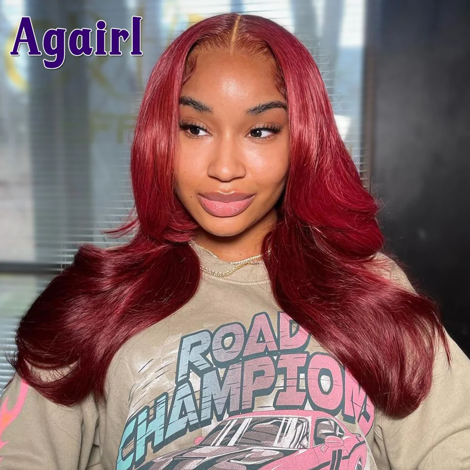 13x4 13x6 Ombre Red With Burgundy Colored Body Wave Lace Frontal Wigs Pre Plucked 5x5 Human Hair Lace Closure Wigs For Women