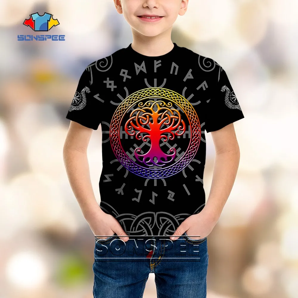 

SONSPEE Summer Viking Pattern 3D Print Kids Garment Viking Age T Shirt Short Sleeve Fashion Personality Boy T-shirt Streetwear