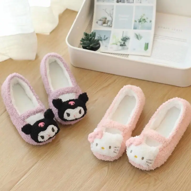 

Kawaii Sanrio Cinnamoroll Hello Kitty Plush Slippers Girl's Home Non Slip Warm Cotton Slippers Girl's Birthday Christmas Gift