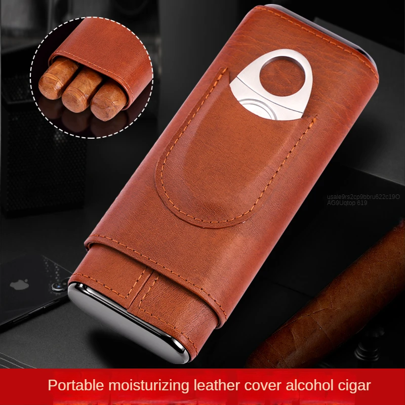 

Humidor Cigar Cutter Set Portable Three-Piece Leather Leather Case Cigar Cutter