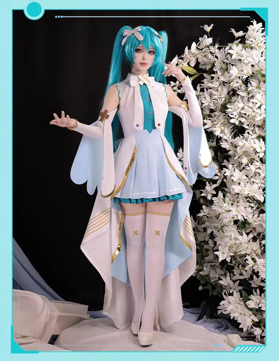 Фото Элегантное длинное платье-накидка для косплея Diva Miku из Game Project Sekai, новый костюм с париком, униформа для Хэллоуина и Рождества №2