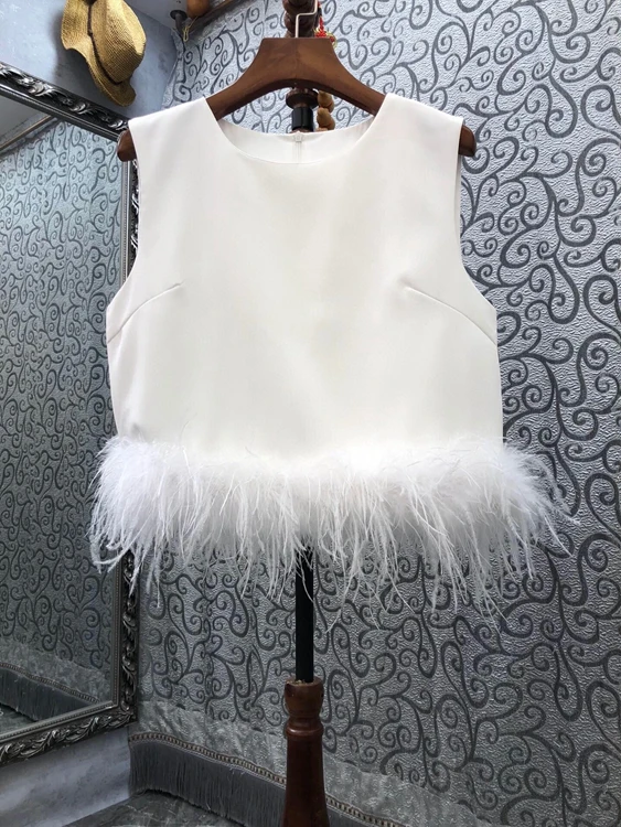 

2022 new women fashion fluffy hem short vest fashion all-match top shirt 302