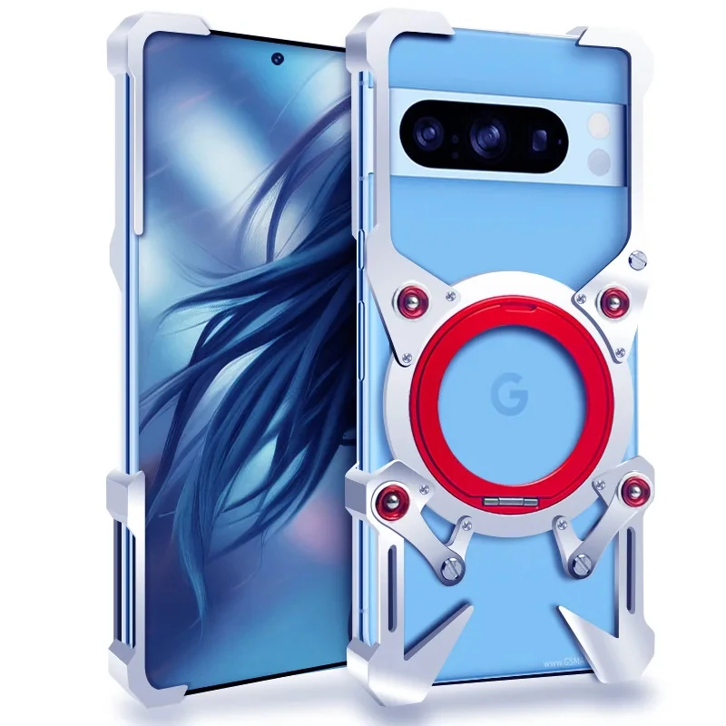 Фото Металлический алюминиевый бампер Zimon Luxury Armor для Google Pixel 9a 10 9 8 7 Pro XL, чехол с механическим дизайном, полностью ручная работа, с изображением черепа №1