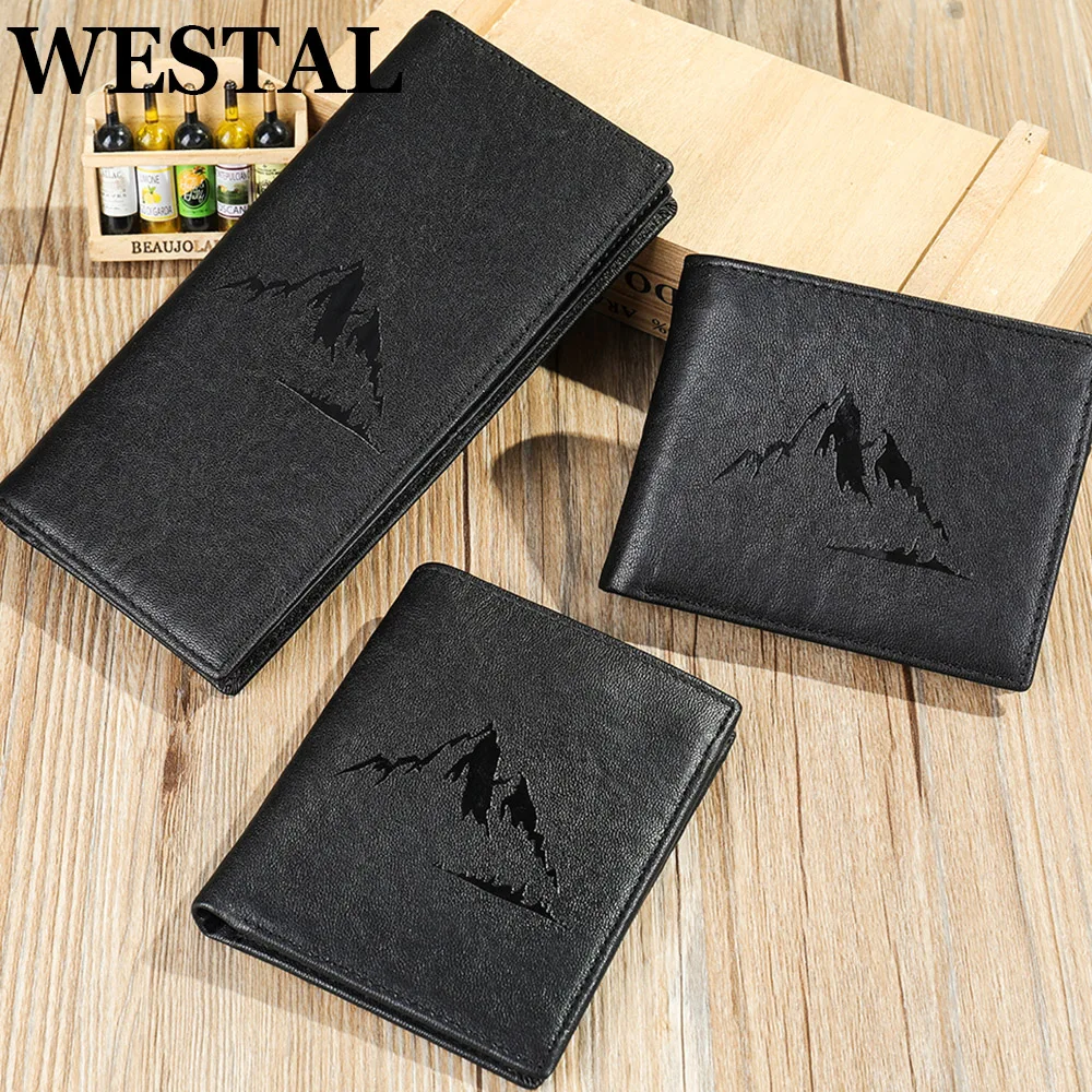 

WESTAL Men's Leather Wallet for Cards Holder Black Slim Wallet with Coin Pocket Designer Small Purse Gift Money Bags Wallet Man