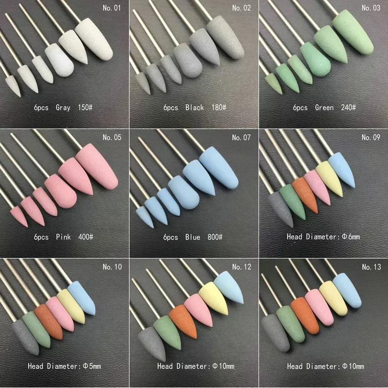 

6pcs/set Rubber Silicon Nail Drill Milling Cutter for Manicure Bit Flexible Polisher Machine Electric Nail File Art Tools