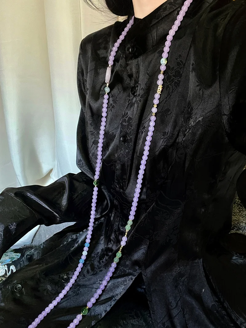 Китайская длинная кисточка фиолетовая цепочка через плечо с бисером женское