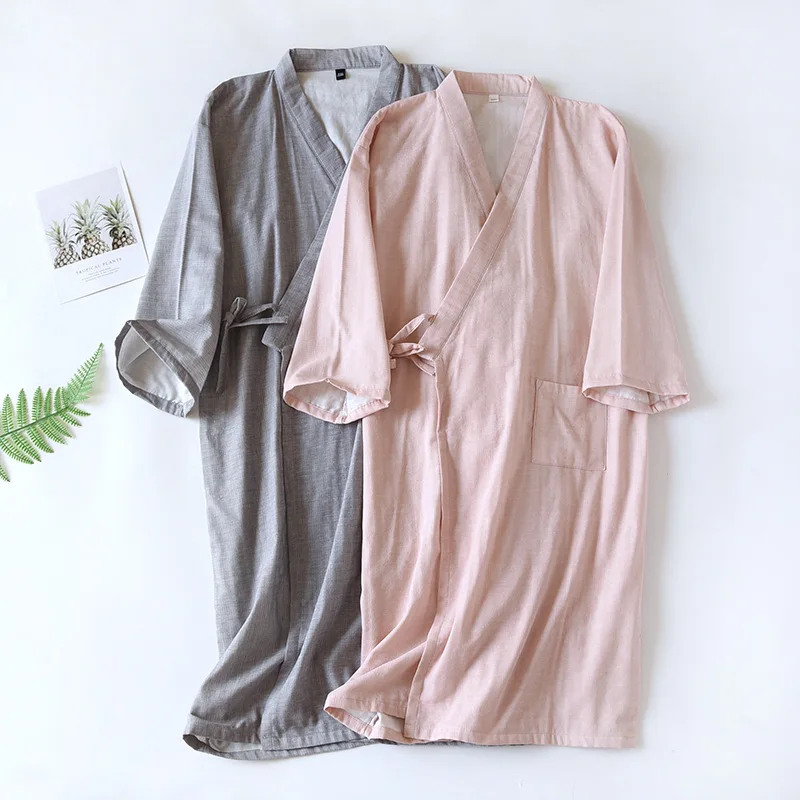 

Summer Couples Bathrobes for Men and Women Japanese Kimono Robe Three Quarter Long Robes Cotton Yarn Pajamas Loose Sleep Tops