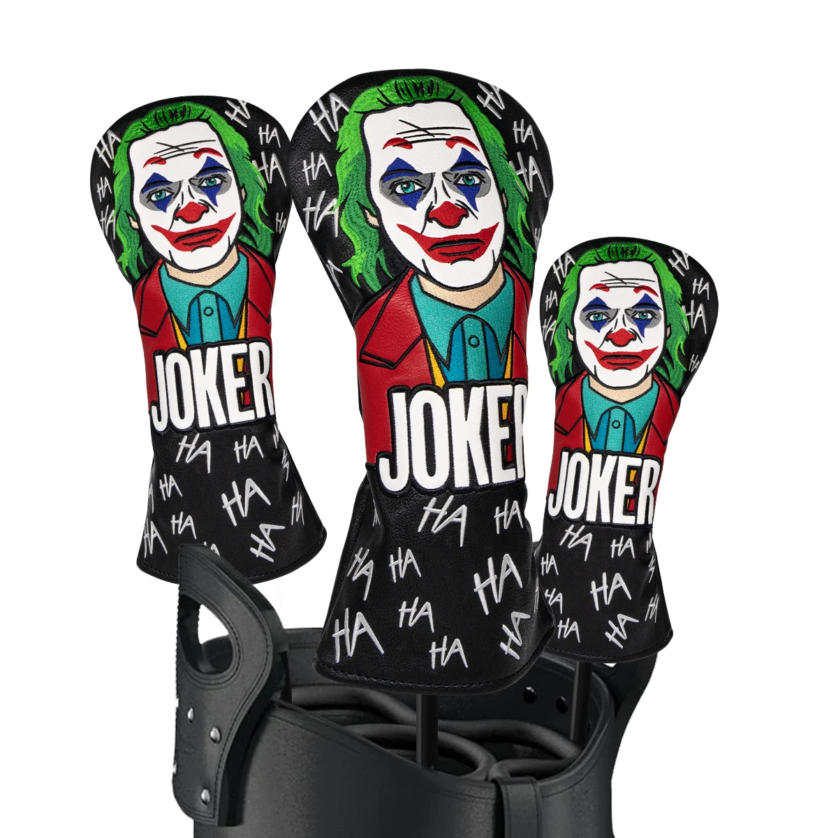 

Premium Leather Golf Headcovers Embroidery Wood Cover Set Black Driver Fairway Hybrid Golf Wood Clubs Head