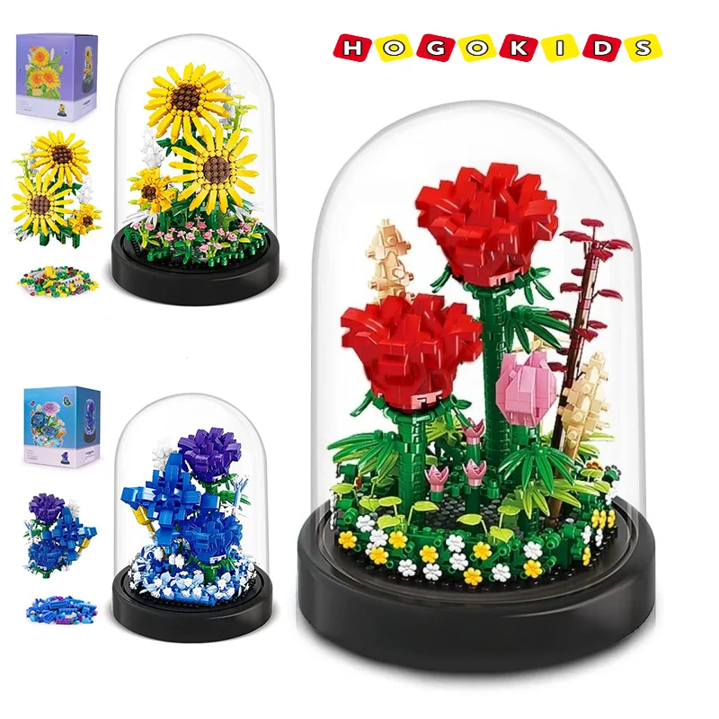 

Flower Rose Bouquet Building Kit DIY Flowers Toys Bonsai Tree Sets with Cover Botanical Collection Building Blocks Bricks Gift