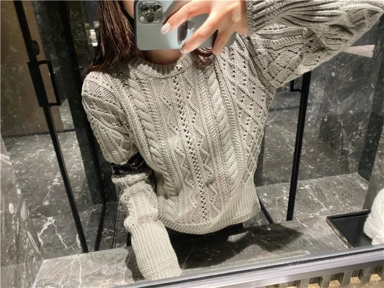 Autumn and winter new round neck tb rhombus all-match pullover long-sleeved casual bottoming shirt hollow wool sweater tide