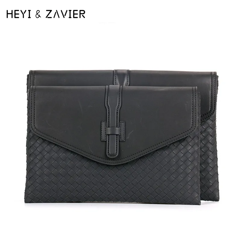 

Men's Designer Bag Handwoven Genuine Leather Clutch Bag Luxury Brand Multifunctional Large Capacity Envelope Bag A4 File Bag