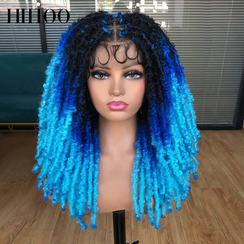 Blue Butterfly Locs Full Lace Braided Wigs For Women Crochet Hair Dreadlocks Meche Faux Locks Braids Extensions Synthetic Hair