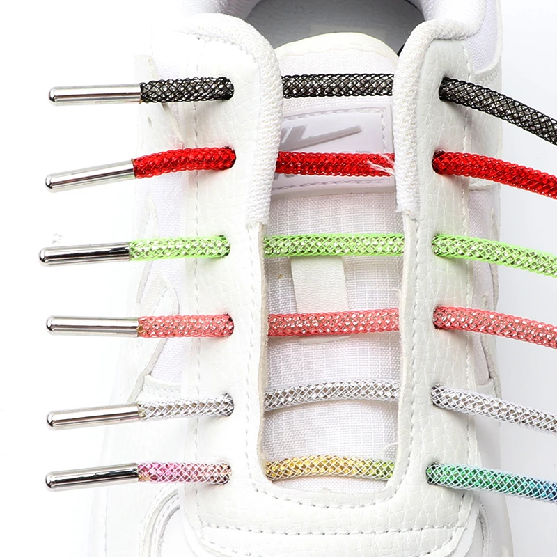 Round Shoe Laces Metal Lace Head Colorful Bling Shoelaces For Shiny Net for Shoes Clothes Sweatpants Shorts Hoodies Bags