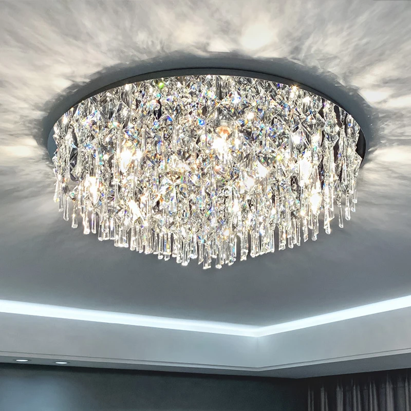 

E14 Round K9 Crystal Ceiling Light Fashion For Table Living Room Lamp Led Modern Silver Bedroom Hallway Villa Ceiling Lamp