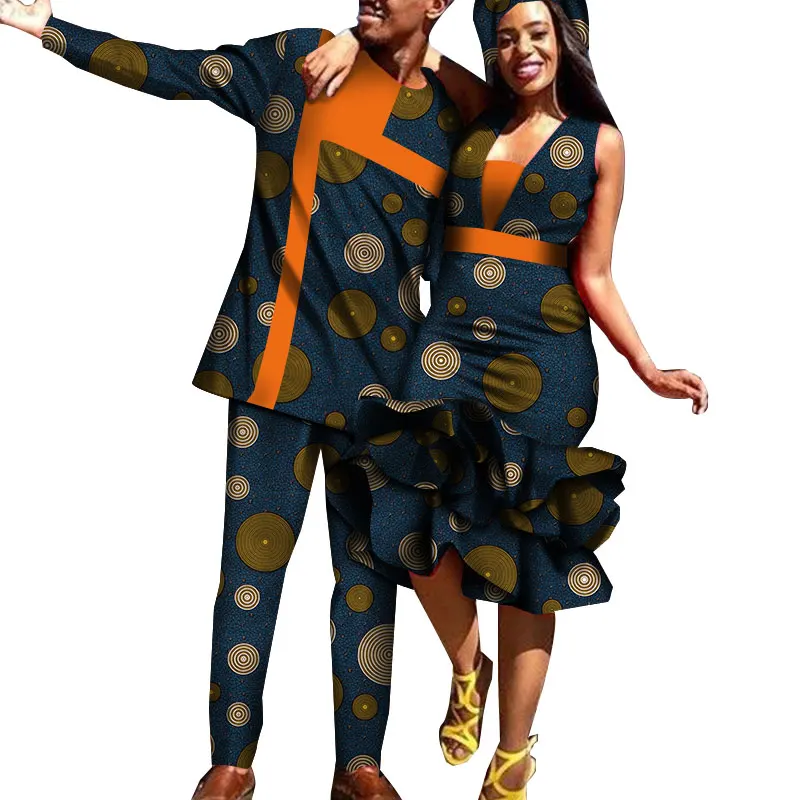African Dress Couple Wedding Clothing Men Shirt Suit &amp Women Slim Promotion Gifted Headwrap Family Dresses WYQ523 | Тематическая