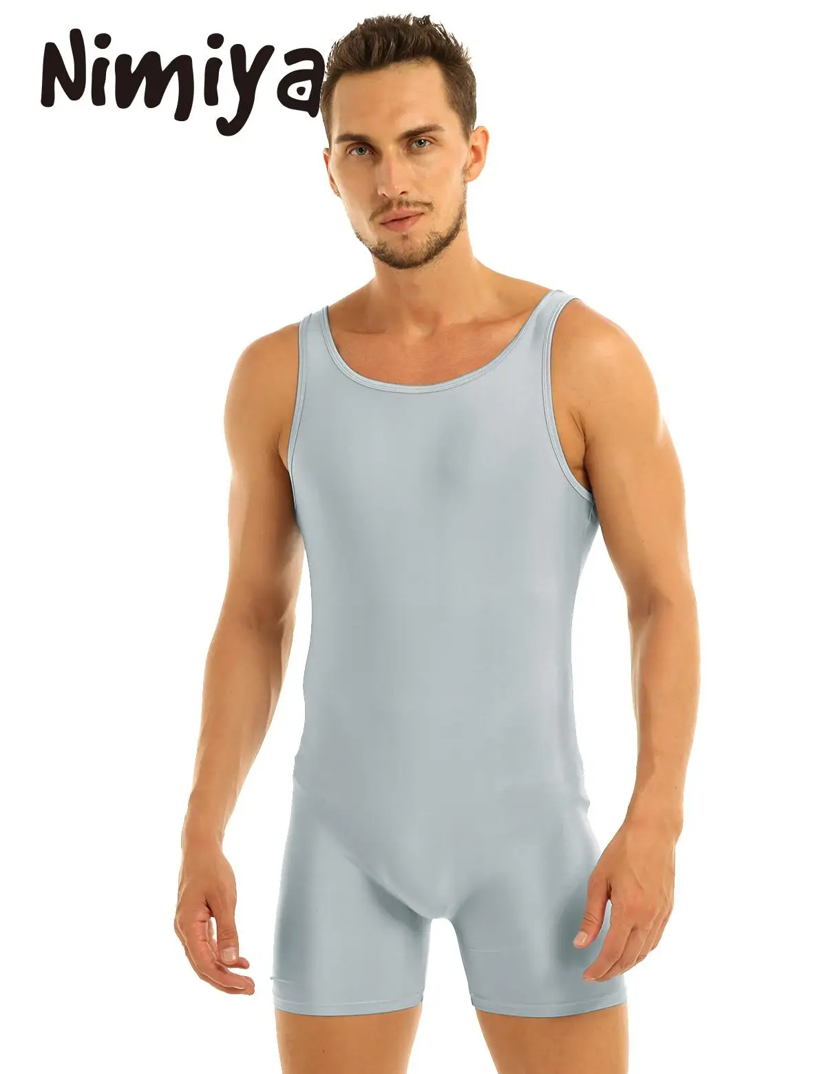 

Nimiya Mens Sleeveless Good Stretchy Pure Color One Piece Polyester Sports Bodysuits Dance Leotards Exercise Gym/Yoga Clothes