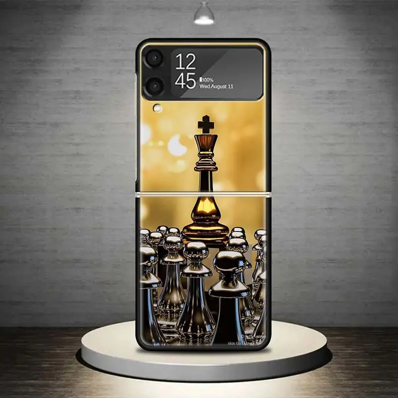 Чехол для телефона с шахматными играми Samsung Galaxy Z Flip 4 5 Flip3 5G черный Жесткий ZFlip4 ZFlip5