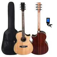 aiersi brand cutaway shape acoustic guitar oem odm solid cedar top with guitar tuner for sale
