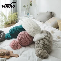 YIRUIO Kawaii Candy Fringes Throw Pillow Room Decorative Fluffy Soft Crochet Bed Pillow Gray Pink Green White Sofa Couch Cushion