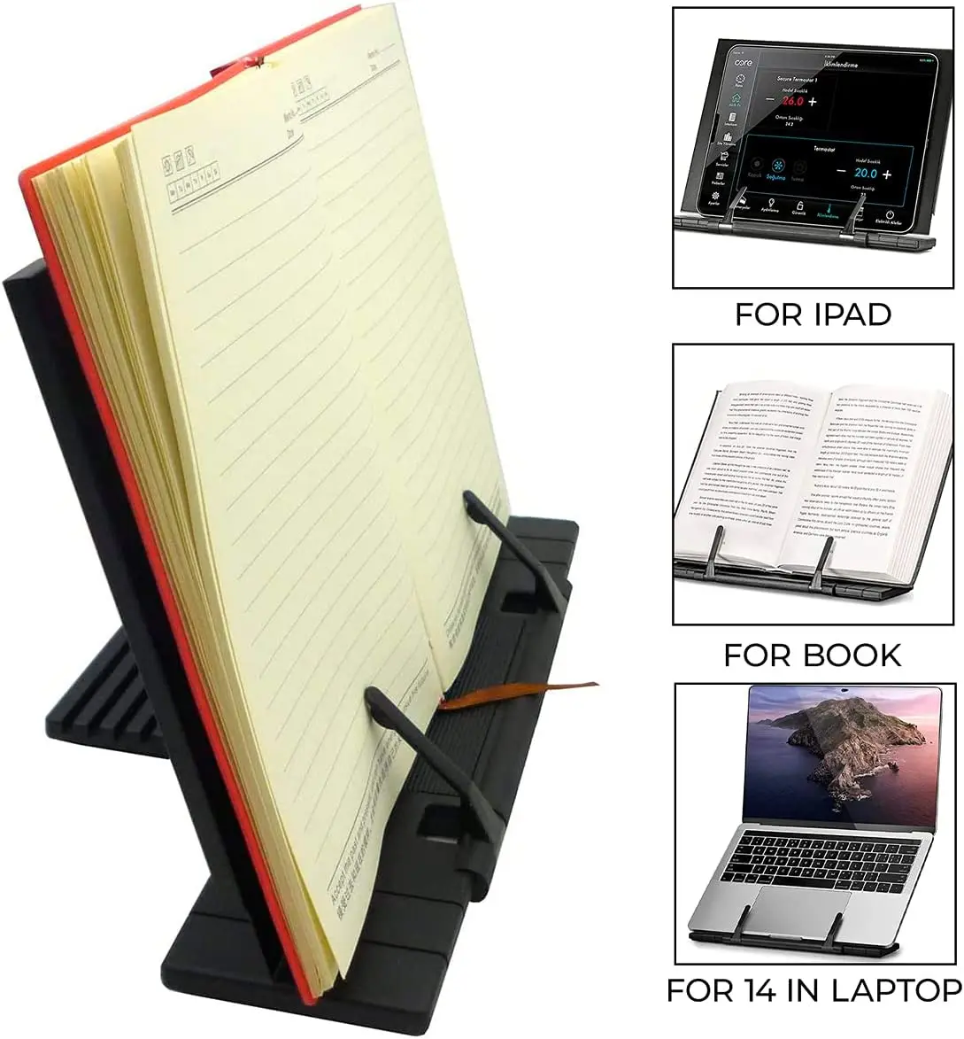 

Book Stand,Adjustable Foldable Book Holder With Page Paper Clip,Desk Reading Rest Bookstand,Textbooks Cookbook Recipe Book Stand