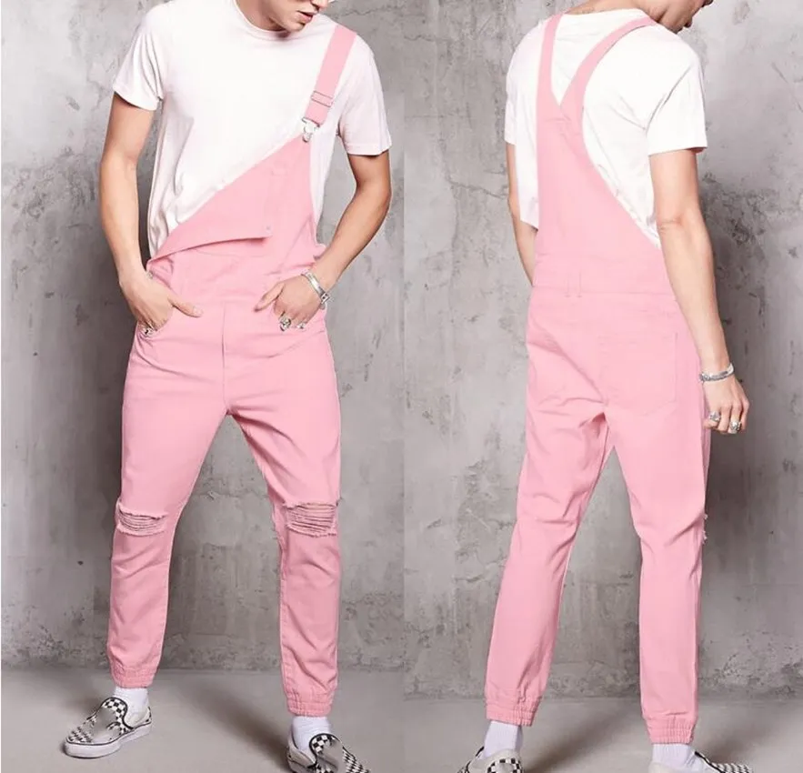 Stylish Mens Denim High-waisted Strap Overalls Jumpsuit Casual Pants High Street Pockets Jeans Fashion Jeans Male Plus Size