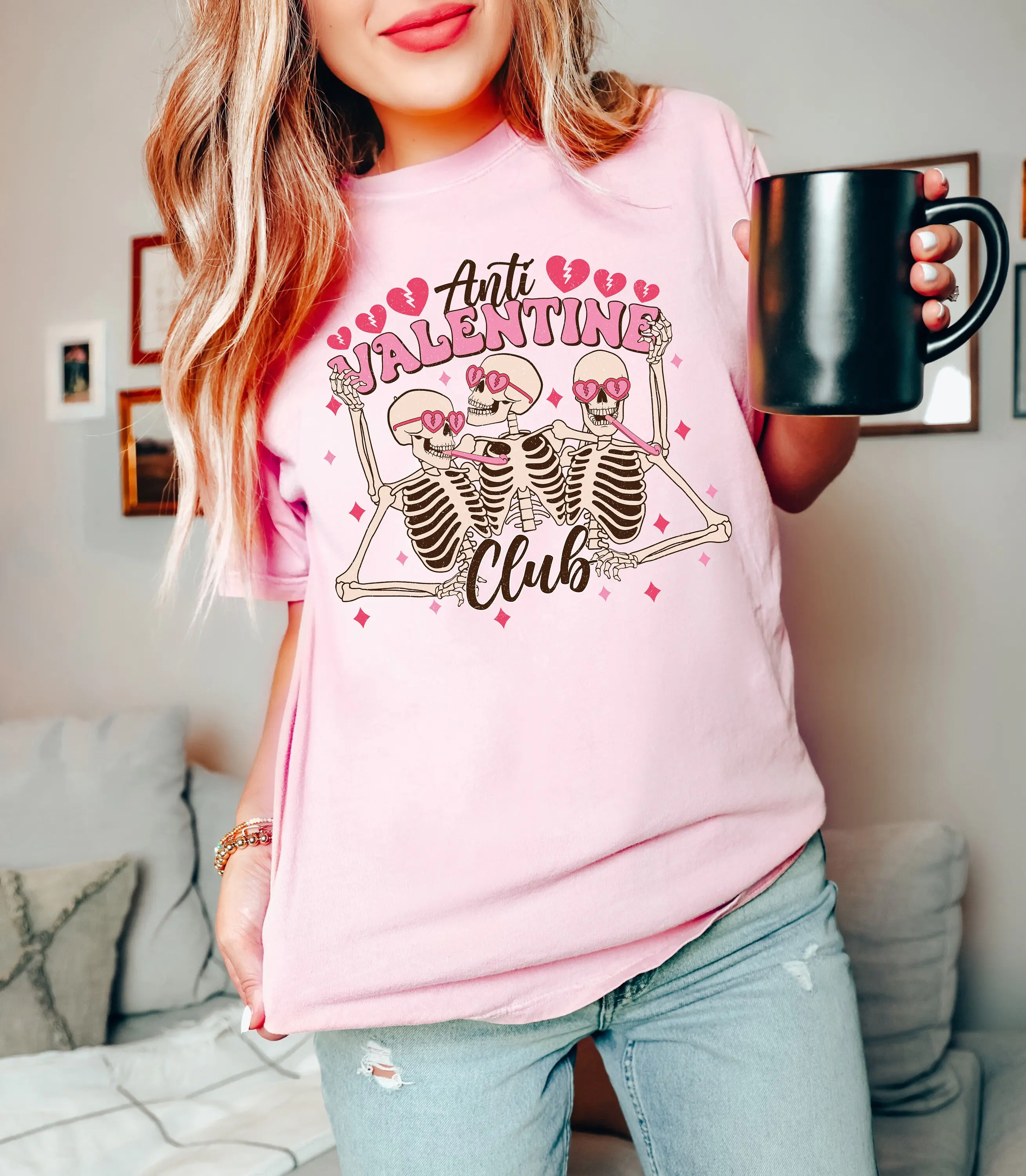 Клубная футболка против Дня святого Валентина забавный день скелет для пар