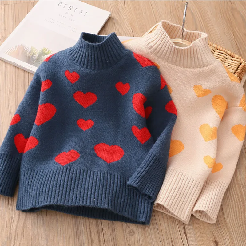 

2022 Winter Autumn Spring Casual 3 4 6 8 10 12 Years Warm Pullover Knitted Wear Tops Heart Sweaters For Kids Baby Girls Clothes