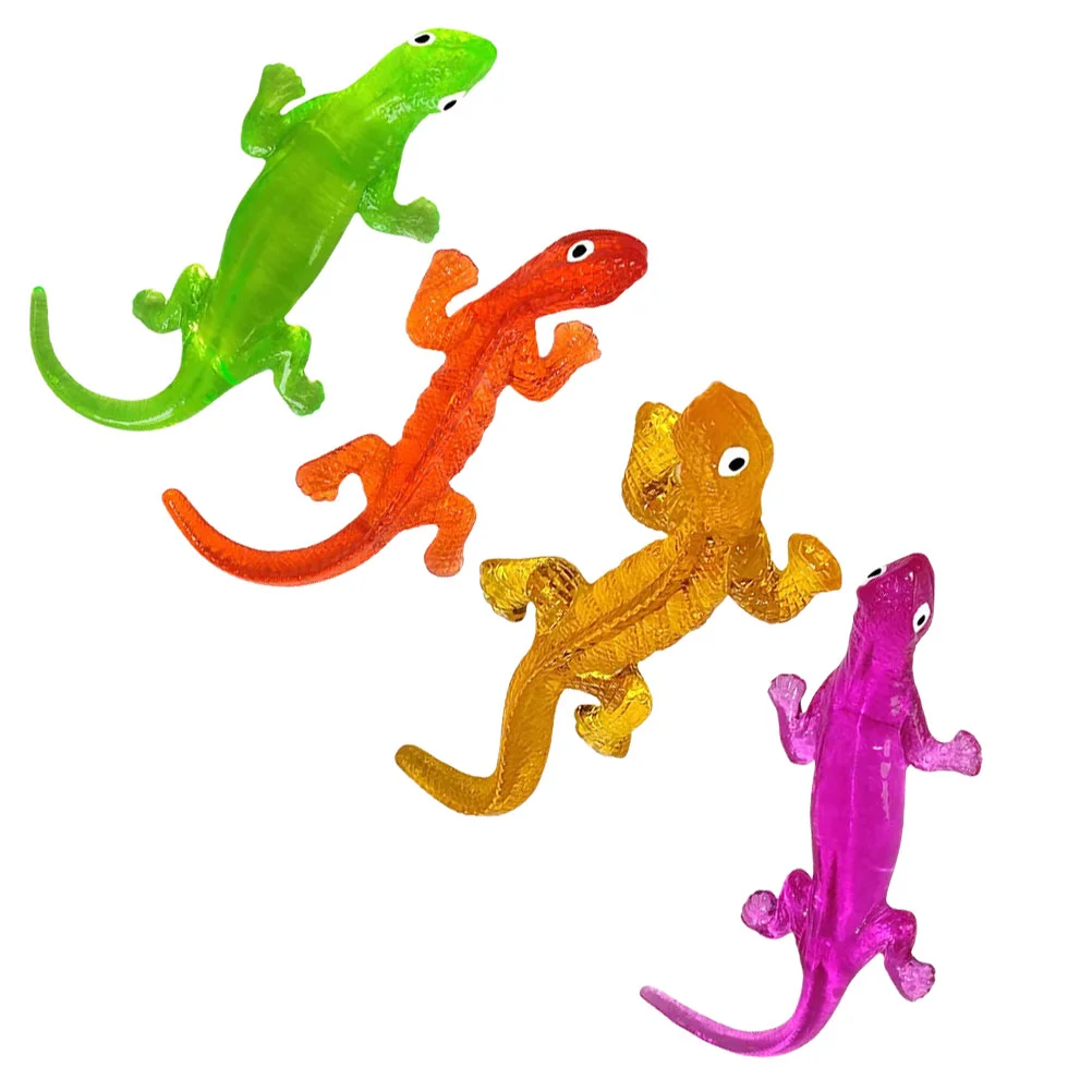 

4 Pcs Lizard Toy Depression Relief Stress Decompression Toys TPR Stretchy Sticky Props Figure Bulk Elastic Small