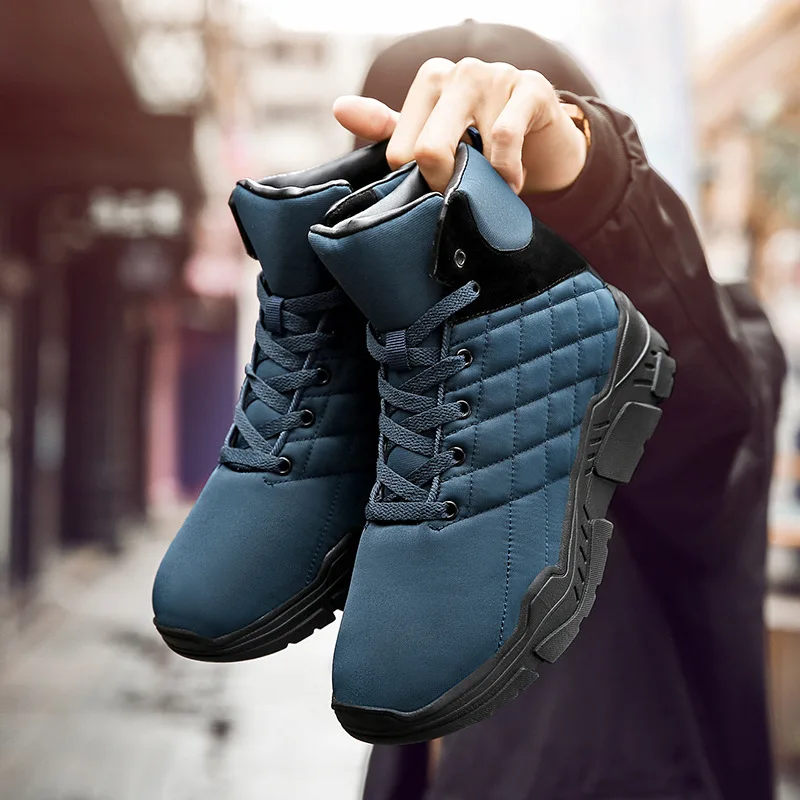 

Мужская повседневная обувь, однотонные тканевые сапоги с круглым носком, с хлопковым покрытием, теплые и Нескользящие мужские сапоги на тол...