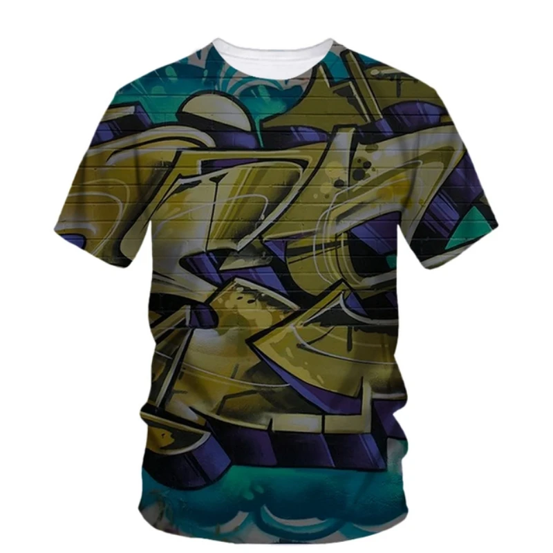 

2023 Summer New Men's Hip Hop Creative Street Graffiti Painting 3DT Shirt Men's Casual Fashion O-Neck Short Sleeve Top