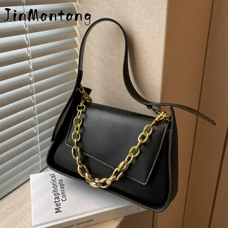 

Jin Mantang Vintage Crossbody Bags for Women PU Leather New 2023 Trend Fashion Designer Chain Solid Shoulder Side Handbag