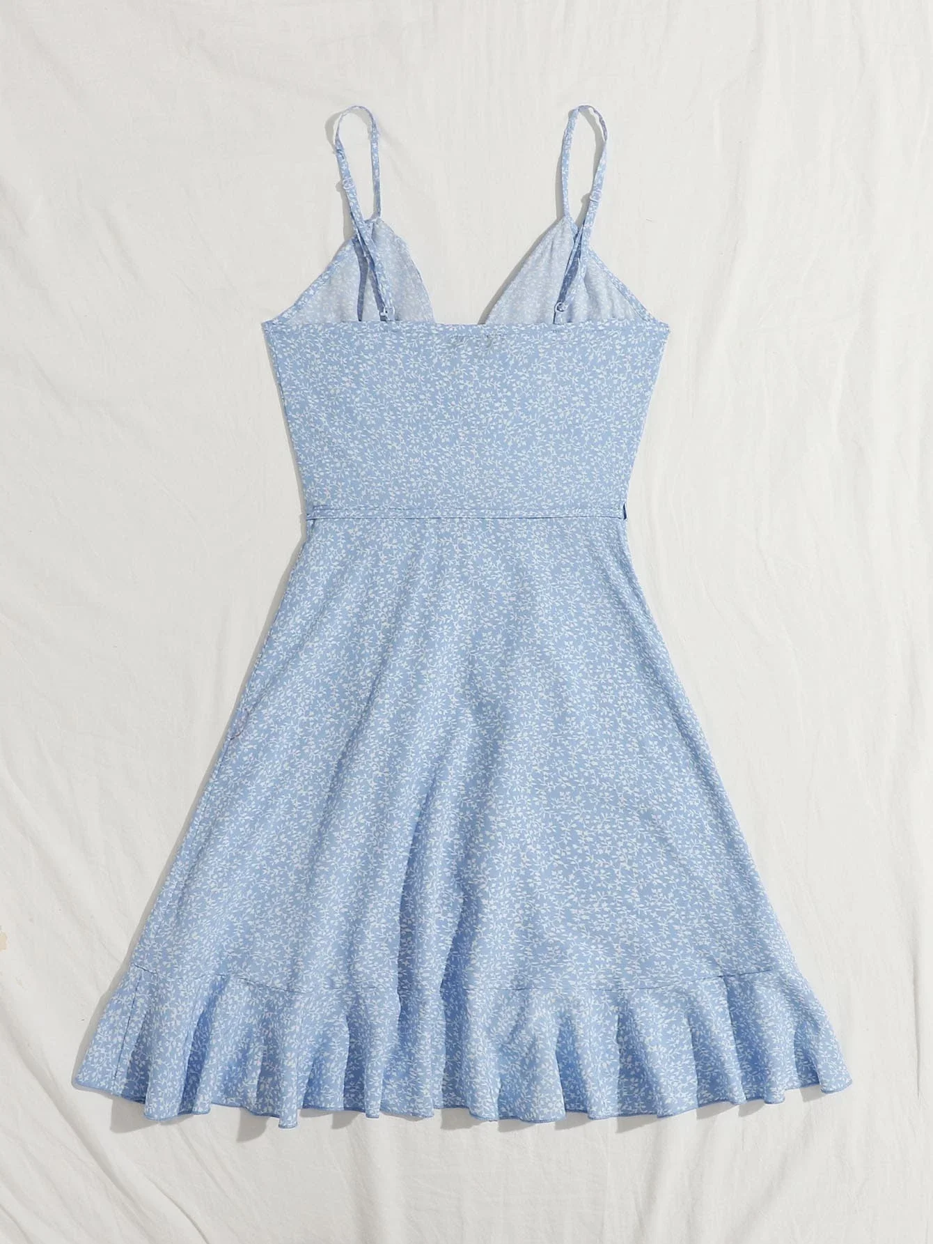 

Ruffle Trim Wrap Tie Side Floral Slip Dress