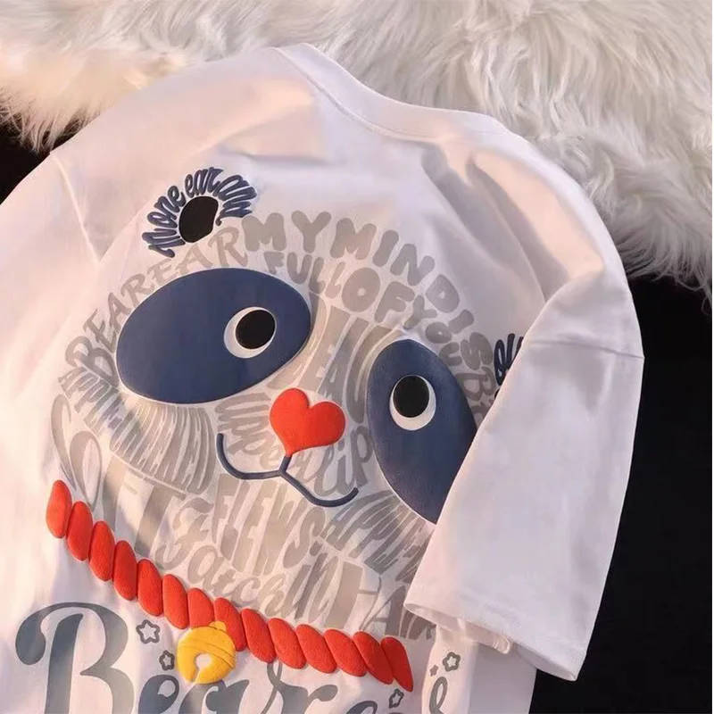

Summer Women's T-Shirt Fashion Cute Panda Print Oversized Clothes 100% Cotton Casual Loose Short Sleeve Tops Kawaii Graphic Tees