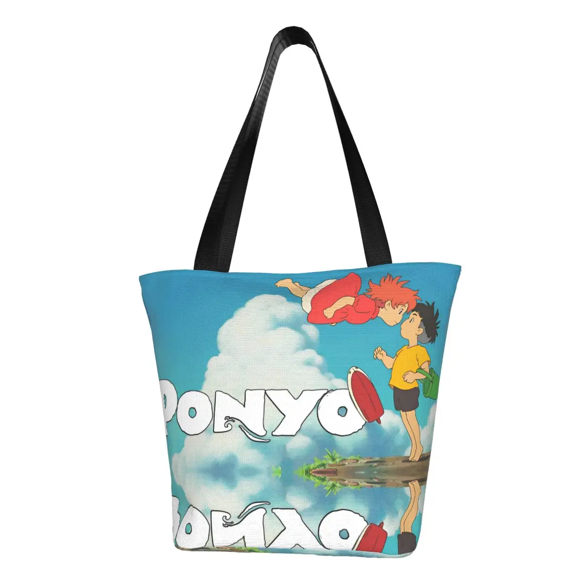 

Сумка для покупок Ponyo на скале, уникальный дизайн, повседневные сумки унисекс