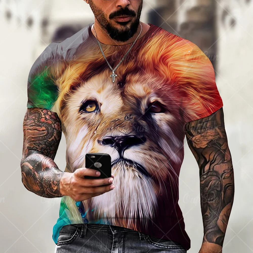 

3D Tiger Lion Printed Men's T-Shirt Oversized Casual O-Neck Short Sleeve Hip Hop Loose ​Personality Animal Graphic Man Clothes