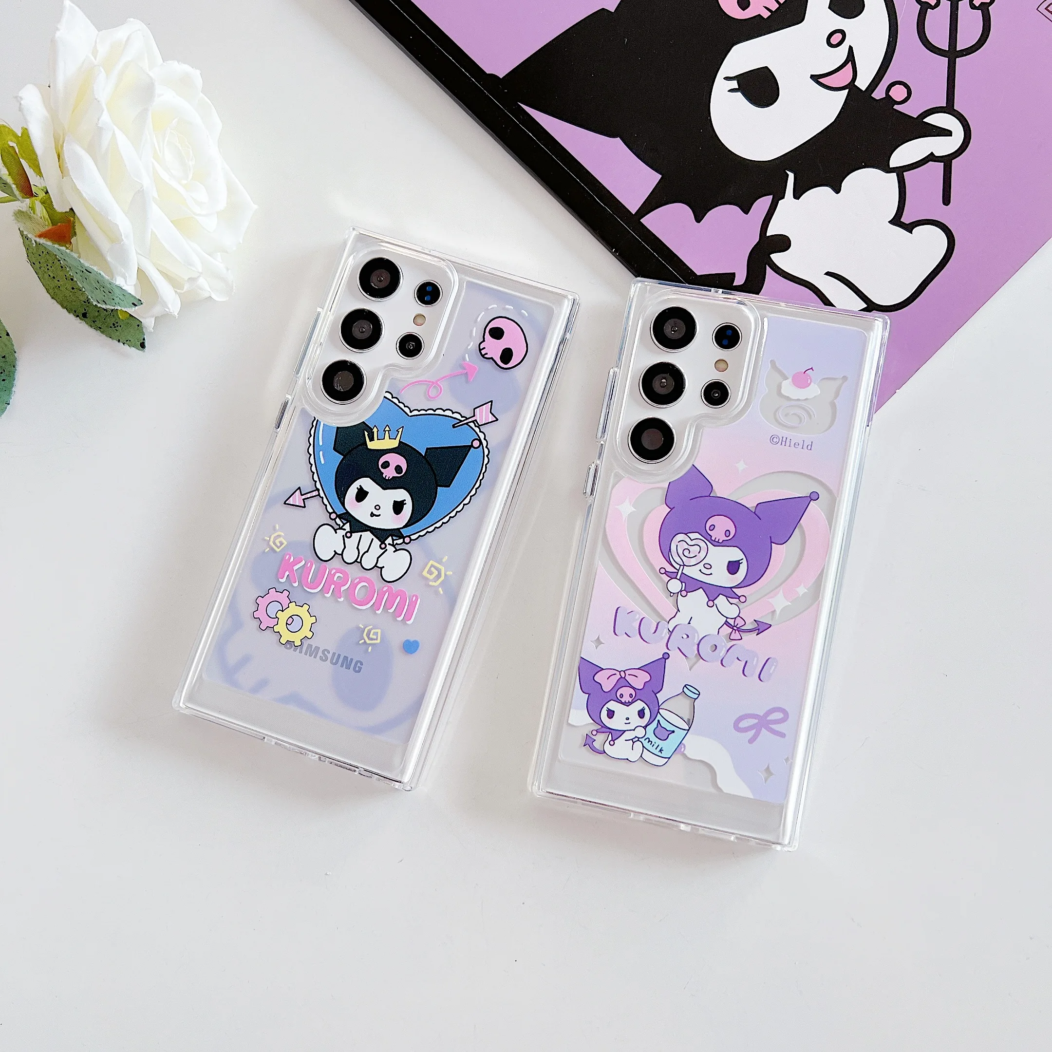 

Cartoon Sanrio Cat Kuromi Cinnamoroll Phone Case For Samsung Galaxy S22 S22 Plus 23 Ultra Anti-drop Soft Edge+Hard PC Back Cover