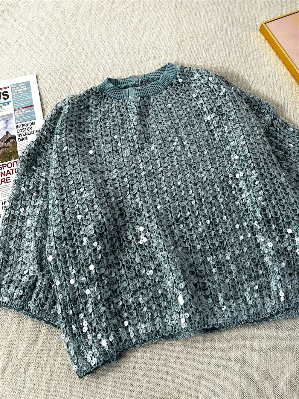

Women Sequin Hollow Out Design Sweater Knitwear Pullover O-Neck 2023 Autumn Long Sleeve Jumper for Female