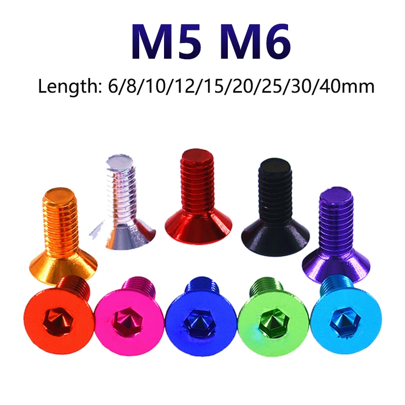 

2pcs M5 M6 Aluminium Alloy Hex Hexagon Socket Screws Flat Head Allen Bolt Anodized Length 6/8/10/12/15/20/25/30/40mm