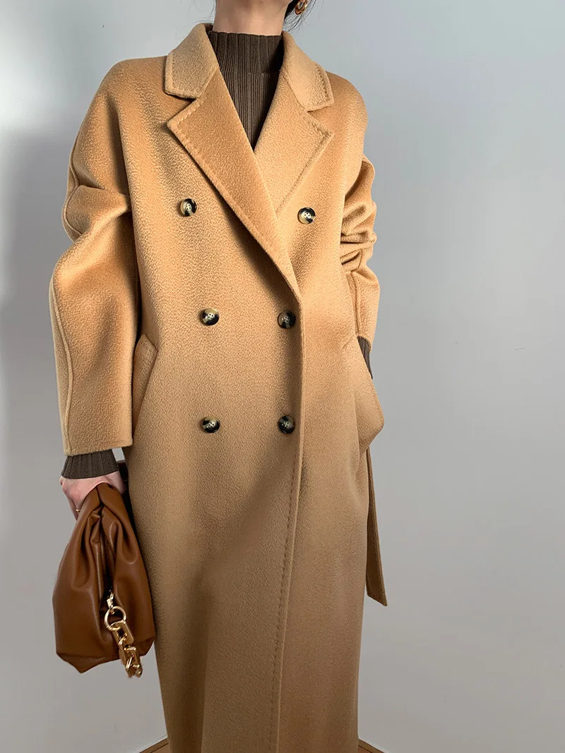 

Women's autumn/Winter 2023 New water corrugated double breastedmedium length Women's wool coat Cashmere Coat