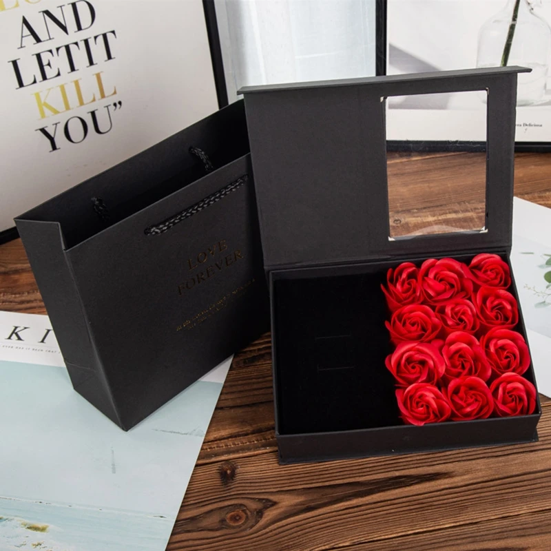 

Exquisite Jewelry Gift Box Eternal Rose Flower Wedding Ring Earrings Necklace Valentine's Day Jewelry Packaging Gift Anniversary