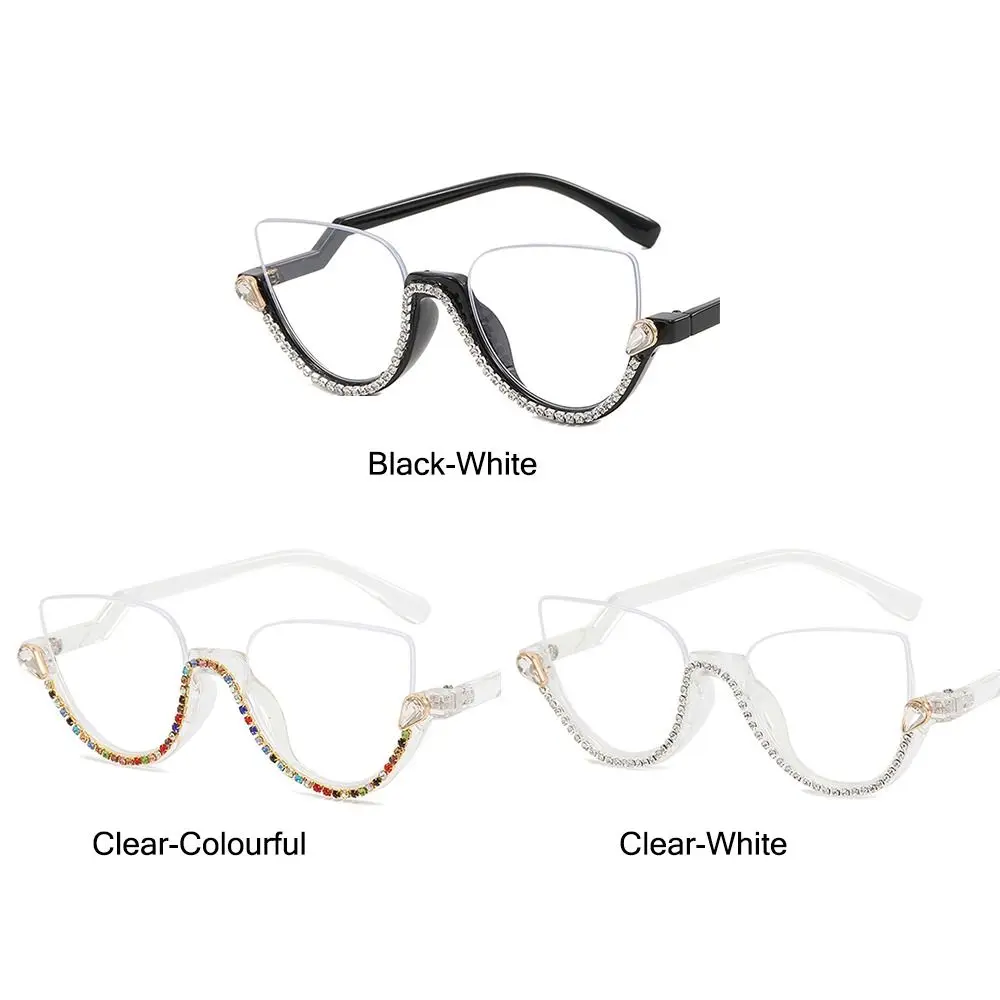 Diamond Half Frame Anti-blue Light Glasses Computer Glasses Anti Glare & UV Eyewear Retro Cat Eye Glasses Frame Fake Glasses images - 6