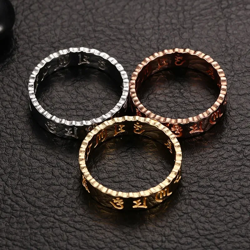 Модное винтажное буддистское кольцо золотого/серебряного цвета из нержавеющей