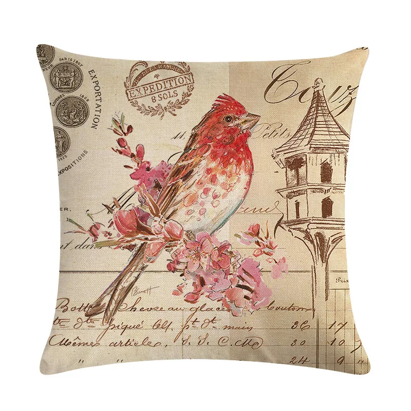 

2/4PCS Outdoor Waterproof Pillowcase Vintage Flower Bird Sofa Cushion Case Home Decoration Bed Pillow Cover Car Cushion Cover