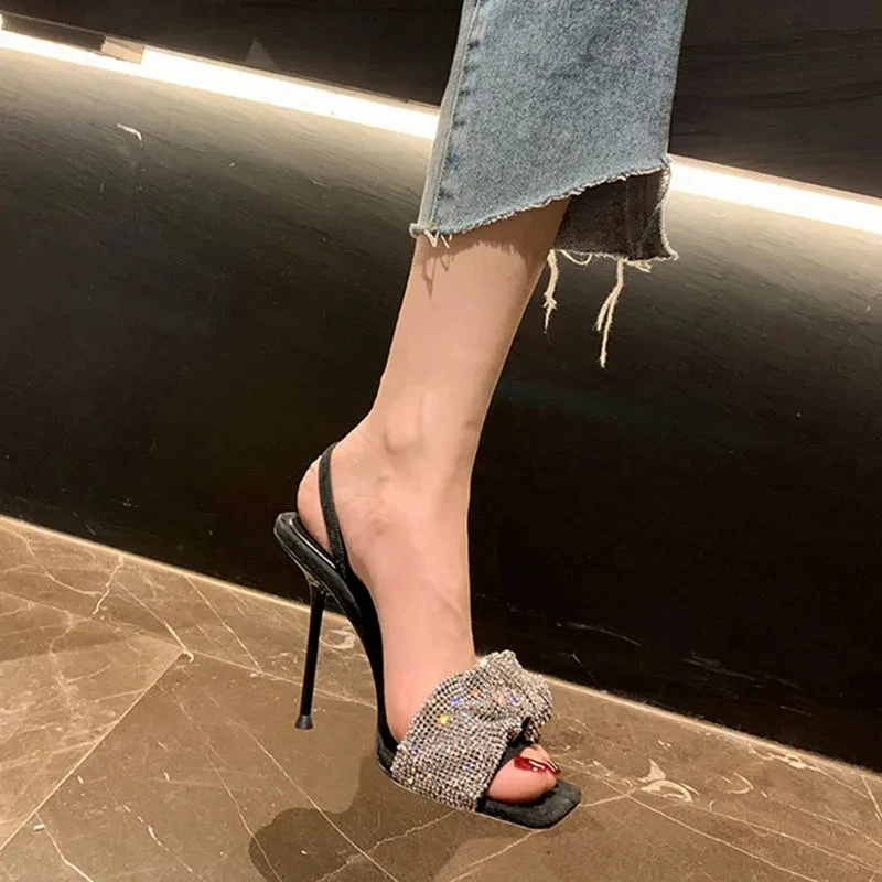 

Straight Line Sandals Women 2022 New Summer Rhinestone High Heels Thin Heels Simple Women's High Heels Fashion Sandals Summer