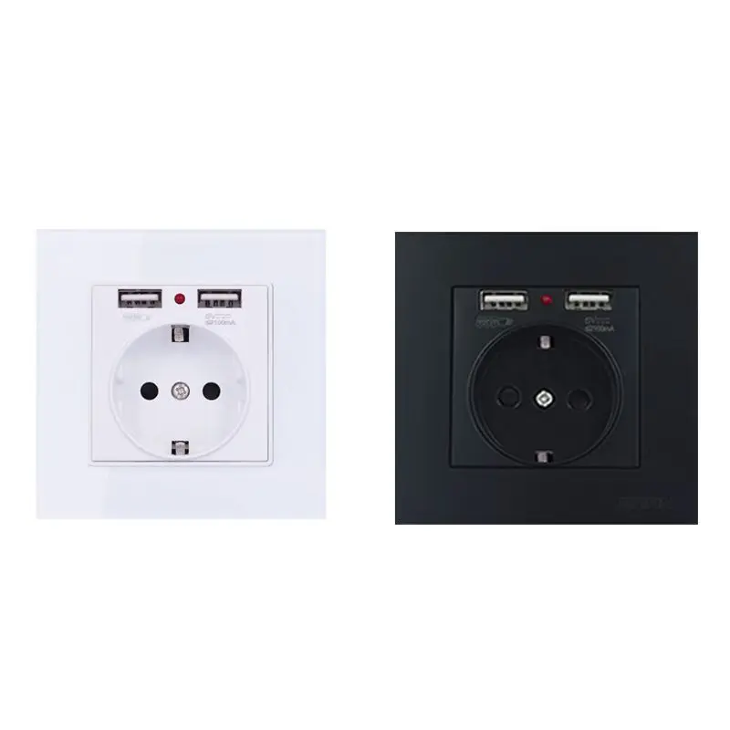 

EU Standard Modern Wall Electrical Power Socket with Dual Usb Ports Panel Outlet B03E