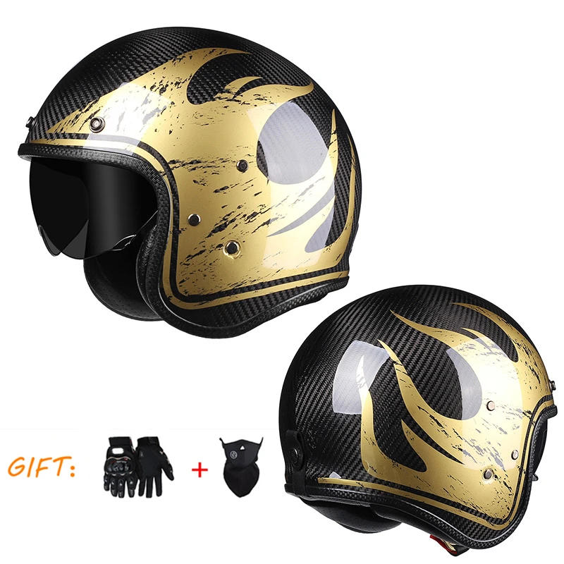 

Мотошлем с открытым лицом, в стиле ретро, из углеродного волокна