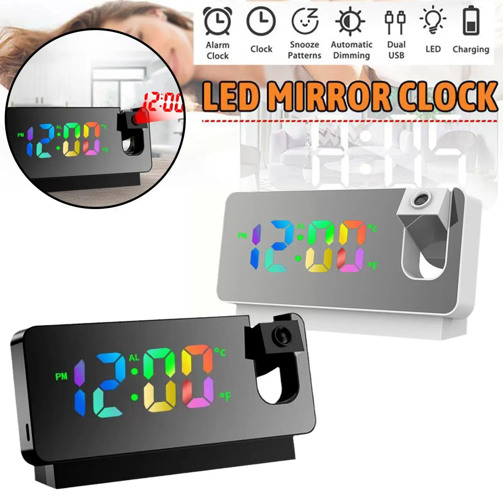 

Led Digital Projection Alarm Clock Table Electronic Clock Projection Radio Bedroom Alarm Projector Bedside Clock Fm Mu H6u2