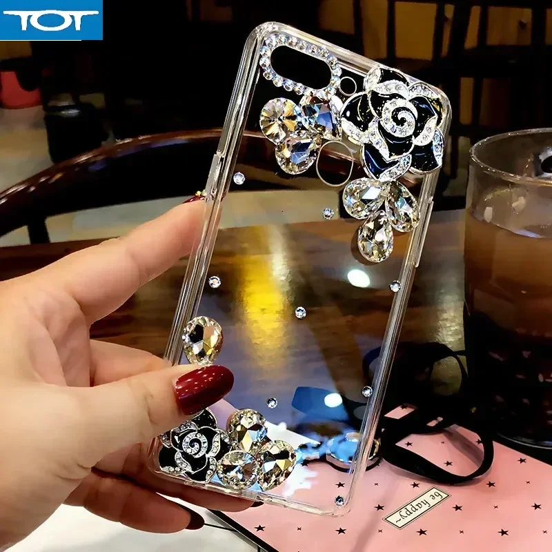 Фото Чехол S23 FE со стразами и цветком для Samsung S23 S24 FE Ultra S22 S21 S20 S10 Plus Note 20 10 9 Telefon Funda Camilla Diamond Coque №1