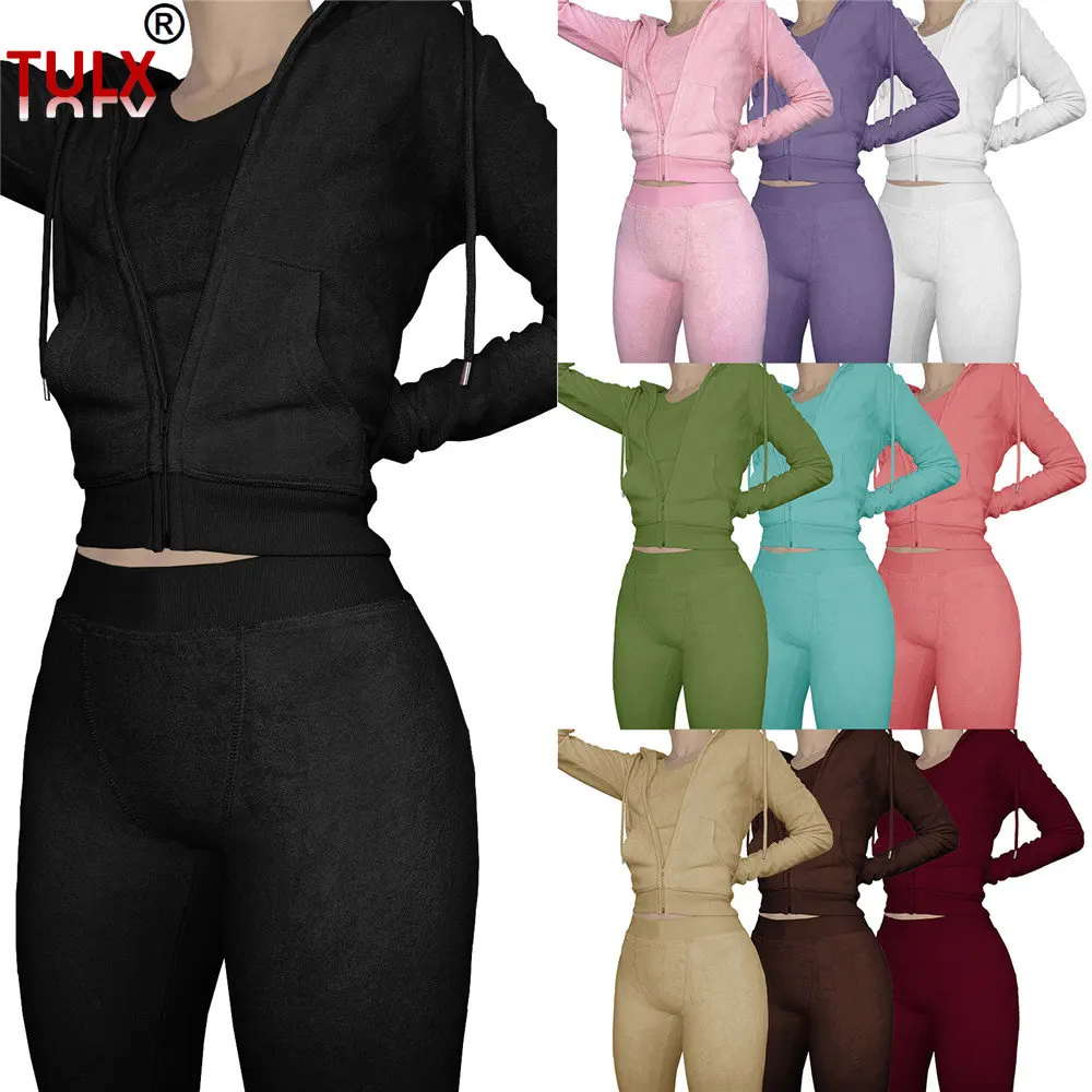 

Осенне-зимняя одежда для женщин, комплект из 3 предметов, спортивные костюмы с длинным рукавом, куртка с капюшоном, жилет и брюки, двусторонний флисовый спортивный костюм 8315